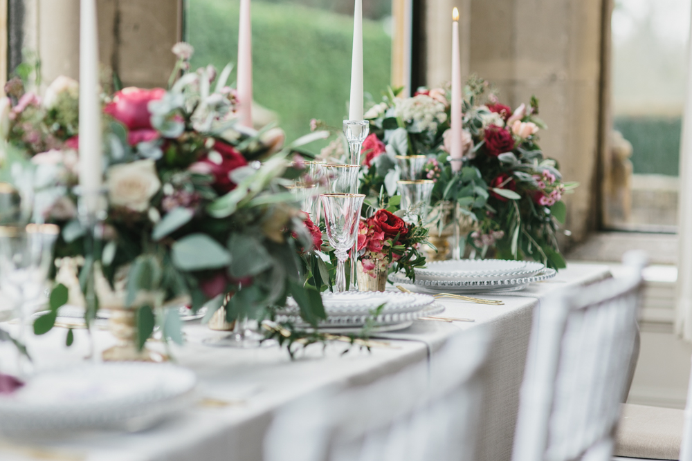Blush and burgundy wedding, elegant wedding, blush and burgundy wedding tablescape, tall floral arrangement, floral installation, creative wedding flowers, top table ideas
